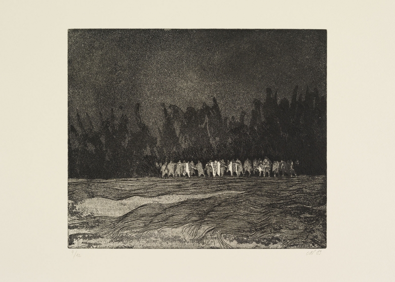 Des gens sur le bord d'un grand fleuve (Enfer, Chant III, Eau-forte et aquatinte, 1989)
