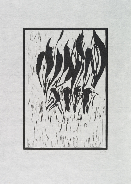 Ce feu si désuni (Enfer, Chant XXVI, Gravure sur bois, 1990)