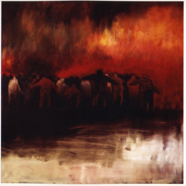 Des gens sur le bord d’un grand fleuve (Enfer, Chant III, Huile sur toile, 1989, Propriété de l’artiste)