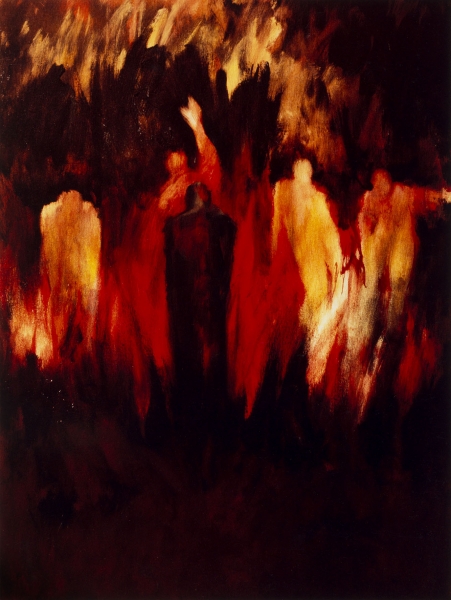 Et mon ombre faisait paraître la flamme plus rouge (Purgatoire, Chant XXVI, Huile sur toile, 1990, Collection privée)