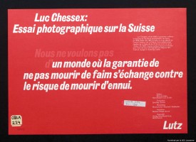 Luc Chessex, Essai photographique sur la Suisse, photo Luc Chessex, Zurich, Lutz, 1971, carton-titre.