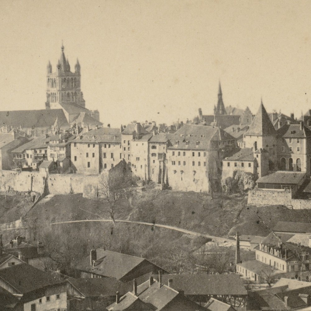 André Schmid, Les industries du Vallon et de la Cité, Lausanne, vers 1870, (MEMORIAV numérisation et nettoyage), 5 x 9 cm (image), Épreuve albuminée